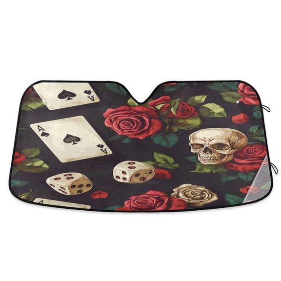Qxltty Poker Collides with Skulls Car Windshield Sunshades Foldable UV Rays Sun Visor Protector Keep Your Vehicle Cool 57×31.5in