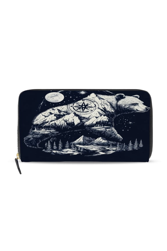 Polar Bear Peak Print Women's Leather Wallet Fashion Retro Multi Card Holder with Cell Phone Pocket Mothers Day Gifts