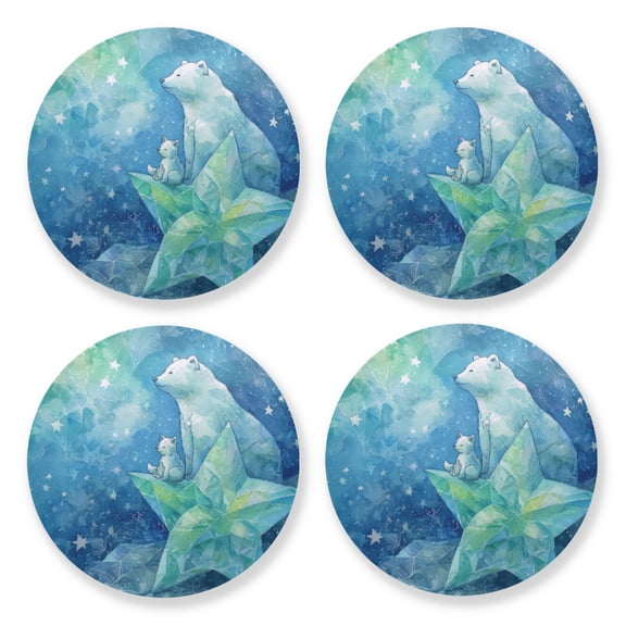Qxltty Polar Bear Wooden Coasters Set of 4 Fun and Practical Perfectly Non-Slip Warm Home Accent
