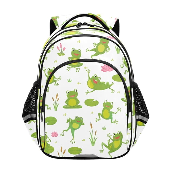Qxltty Pond Life Frog Print Backpack Lightweight Multi Pocket Daypack Reflective Bookbag with Adjustable Straps