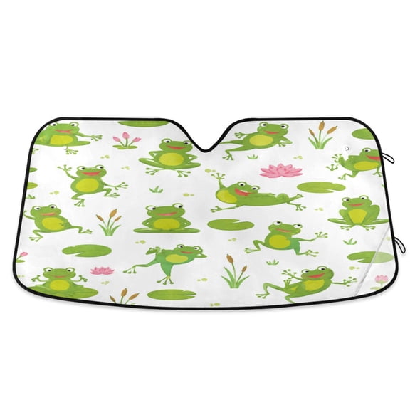 Qxltty Pond Life Frog Print Car Windshield Sunshades Foldable UV Rays Sun Visor Protector Keep Your Vehicle Cool 55×27.6in