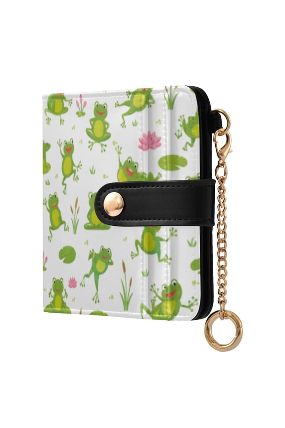 Pond Life Frog Print Ladies Wallet Rfid Slim Thin Compact Credit Card Women Wallet Zipper Coin Pocket and ID Window for Female Gifts
