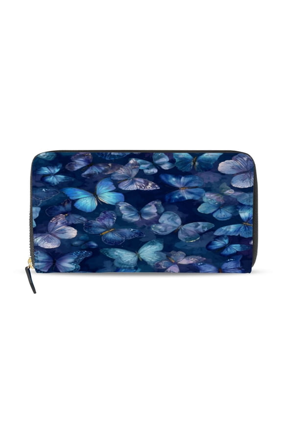 Pretty Blue Butterfly Women's Leather Wallet Fashion Retro Multi Card Holder with Cell Phone Pocket Mothers Day Gifts