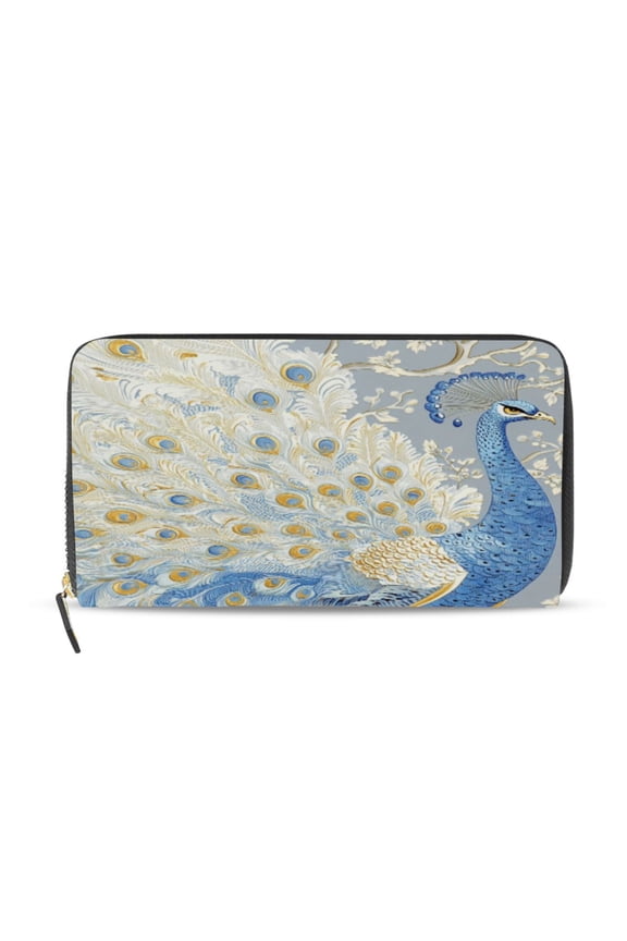 Pretty Blue Peacock Women's Leather Wallet Fashion Retro Multi Card Holder with Cell Phone Pocket Mothers Day Gifts