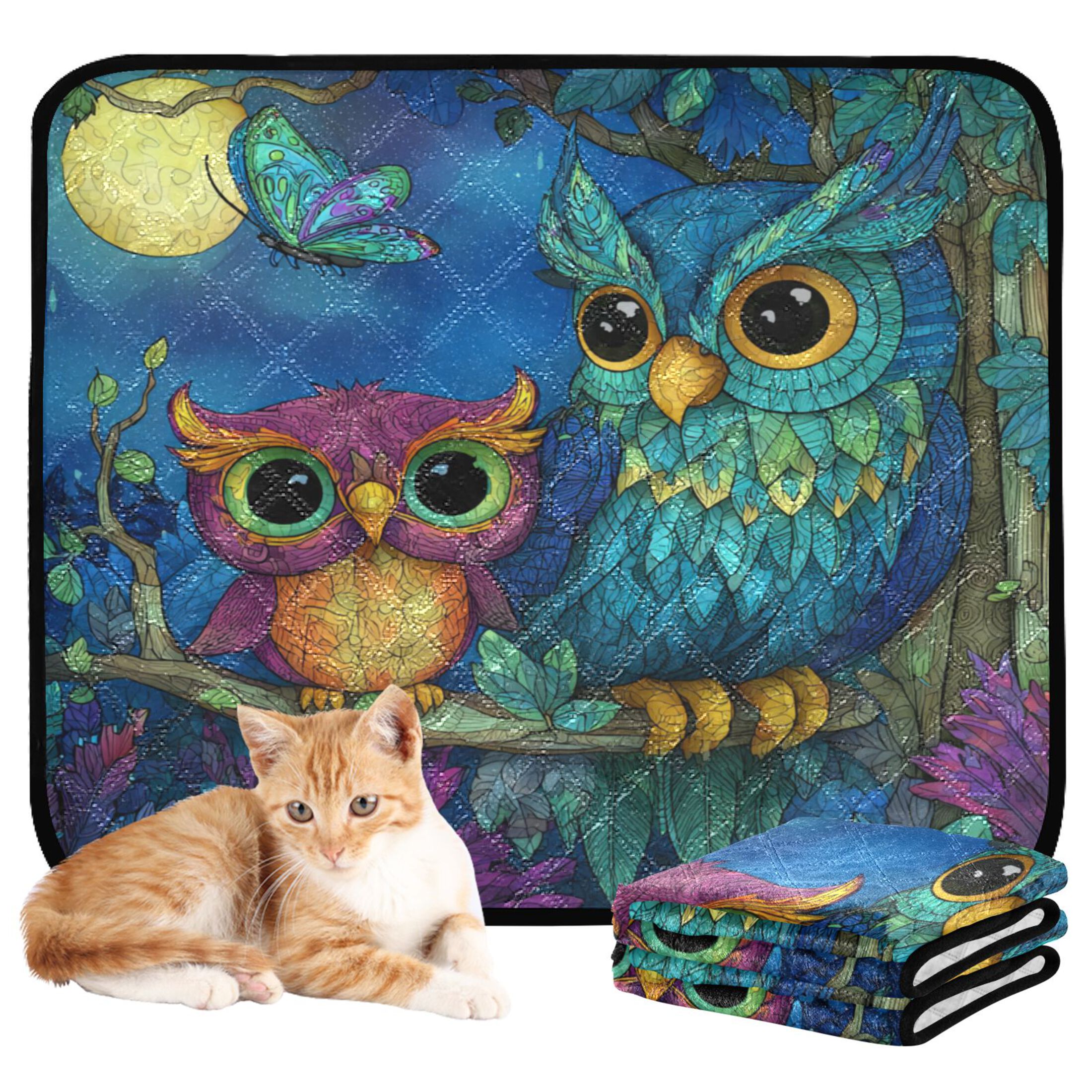 Qxltty Pretty Owl Cat litter Pads Pet Set of 3 Diaper Mats Center Anti-leakage Layer Absorbent Soft and Comfortable