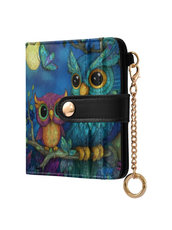 Pretty Owl Ladies Wallet Rfid Slim Thin Compact Credit Card Women Wallet Zipper Coin Pocket and ID Window for Female Gifts