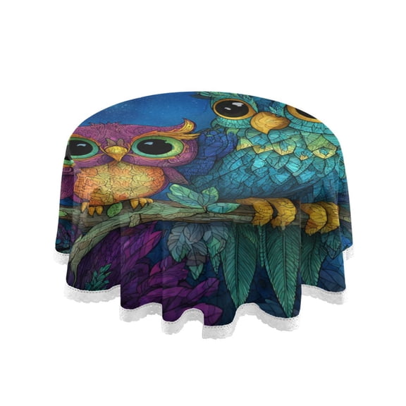 Qxltty Pretty Owl Round Tablecloth 60 Inch Dia Washable Table Cover with Dust-Proof Wrinkle Resistant for Restaurant Picnic Indoor and Outdoor Dining