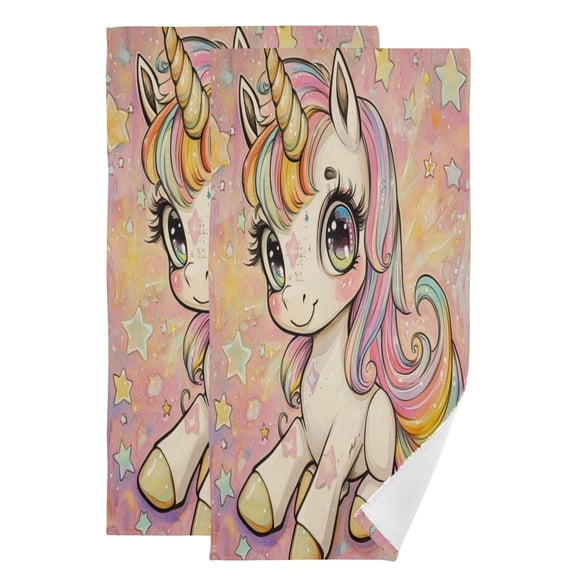 Qxltty Pretty Unicorns Face Towel Set of 2 Polyester Cotton Soft Bath Towels for Bathroom Kitchen Hotel Spa 28.3x14.4in