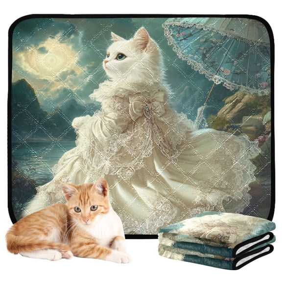 Qxltty Princess White Cat Cat litter Pads Pet Set of 3 Diaper Mats Center Anti-leakage Layer Absorbent Soft and Comfortable