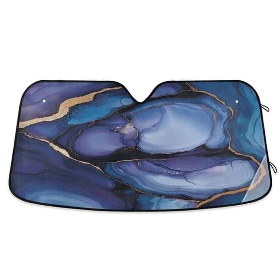 Qxltty Puddle Veined Marble Car Windshield Sunshades Foldable UV Rays Sun Visor Protector Keep Your Vehicle Cool 57×31.5in