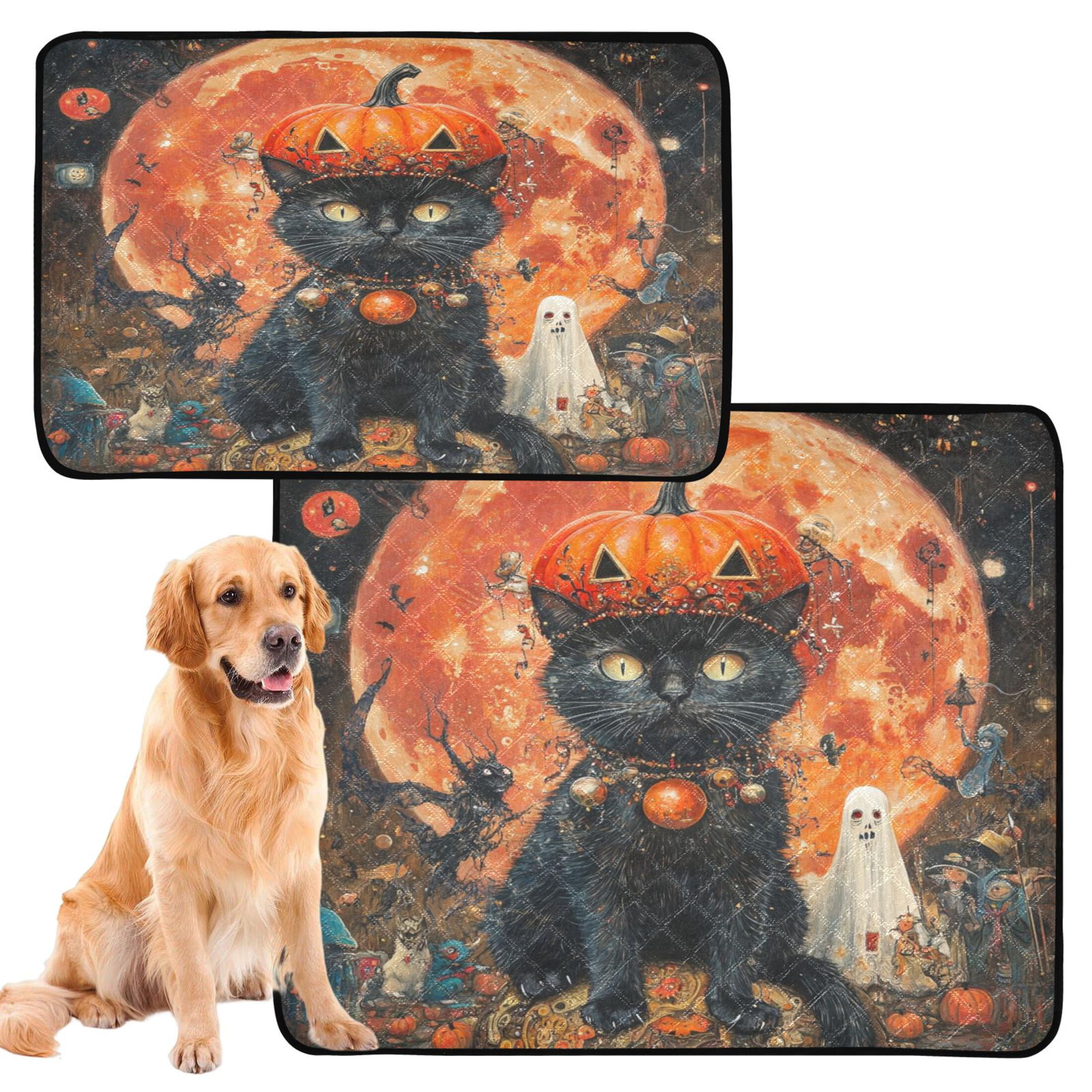 Qxltty Pumpkin Element Black Cat Cat litter Pads Pet Set of 2 Diaper Mats Center Anti-leakage Layer Absorbent Soft and Comfortable