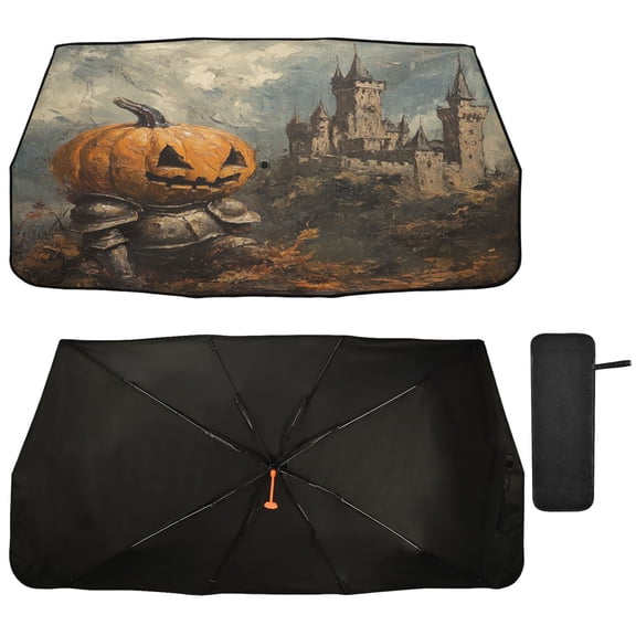 Qxltty Pumpkin Knight Car Windshield Sunshade Umbrella Quality Black Rubberized Fabric Can Effectively Block UV Rays Heat
