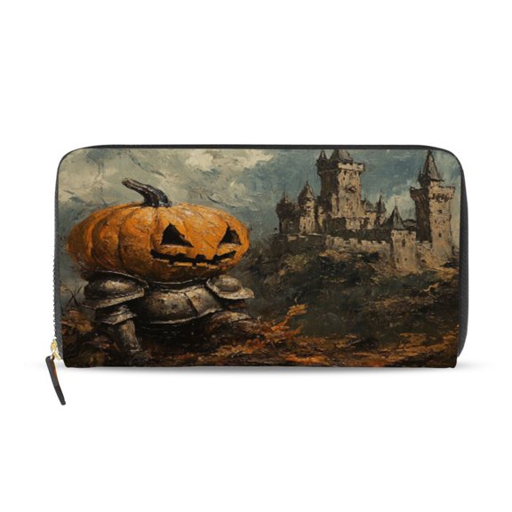 Qxltty Pumpkin Knight Women's Leather Wallet Fashion Retro Multi Card Holder with Cell Phone Pocket Mothers Day Gifts