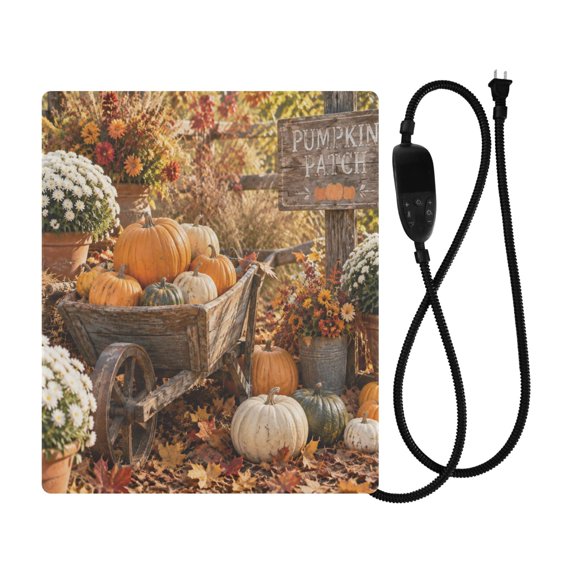 Qxltty Pumpkin Patch Pet Heating Pad with Adjustable Temperature Timer and Washable Cover for Dogs and Cats Indoor Use