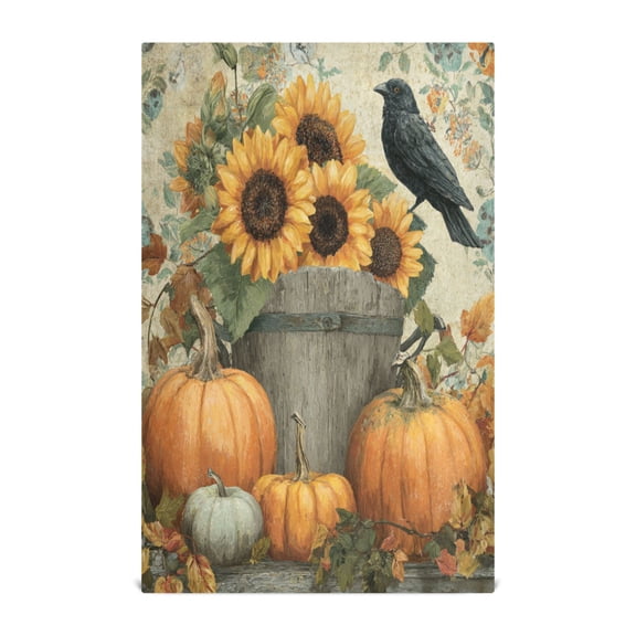 Qxltty Pumpkins Sunflowers Kitchen Towels 28 x 18 Inch Soft Cotton Linen Feel Dish Towels with Hanging Loop for Drying, Cleaning & Decor