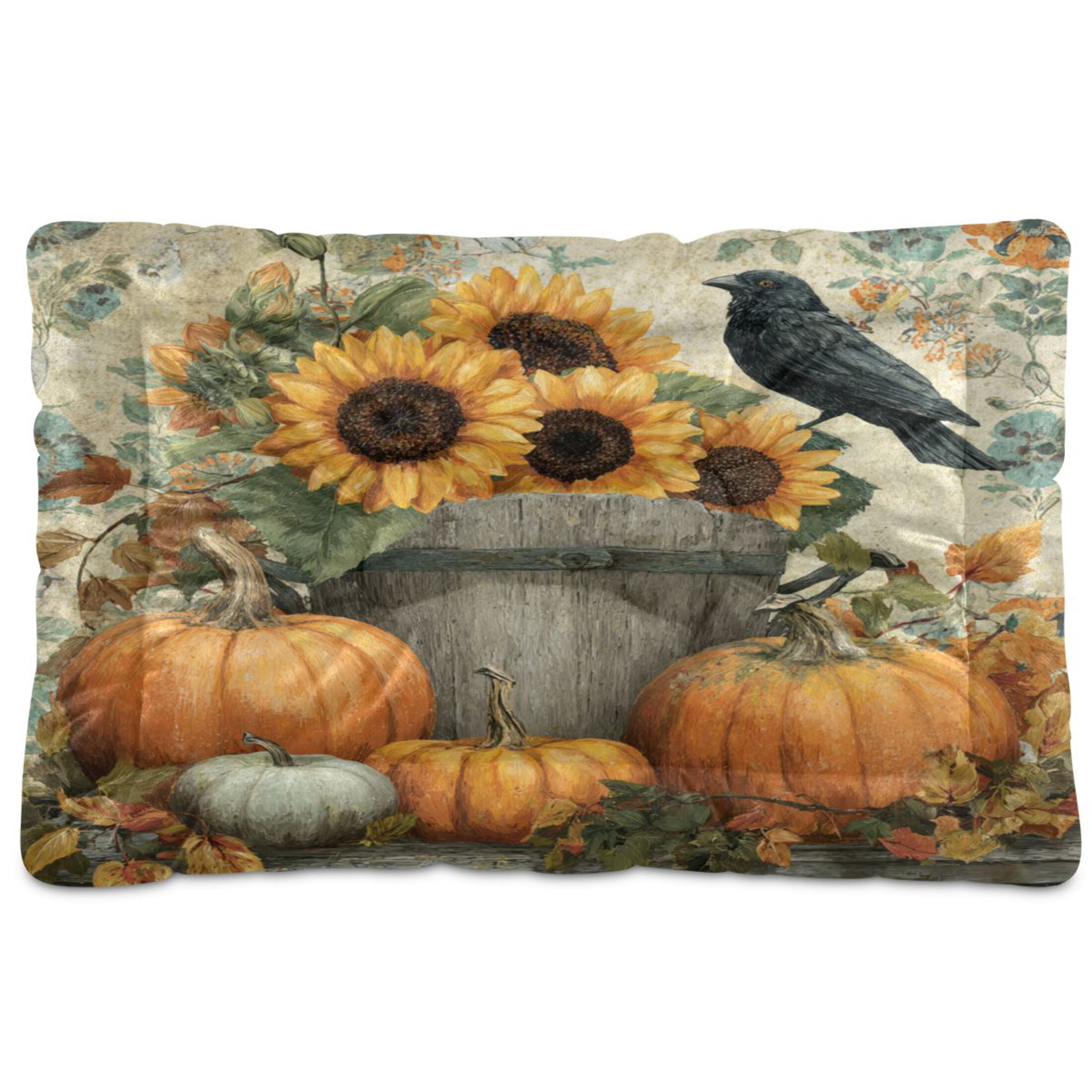 Qxltty Pumpkins Sunflowers Ped Pad Wear-resistant and Hard to Bite Through Sleeping Pad for Small Medium Large Dogs Winter Pet Bed 36×24in