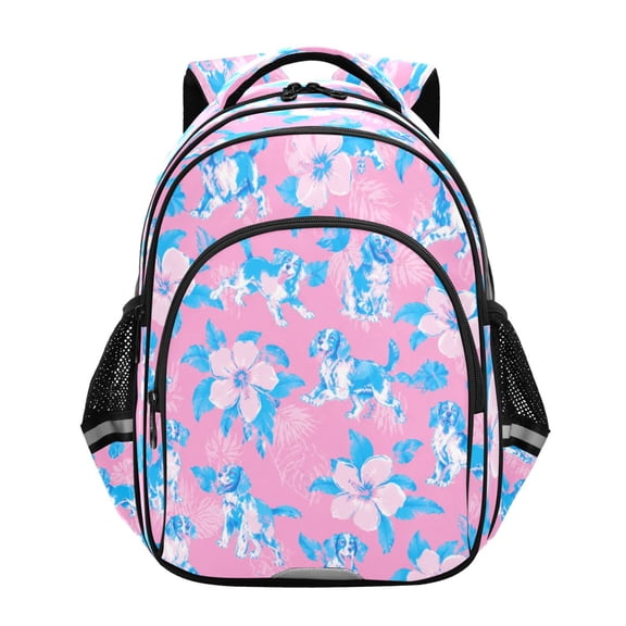 Qxltty Puppies Hibiscus Backpack Lightweight Multi Pocket Daypack Reflective Bookbag with Adjustable Straps
