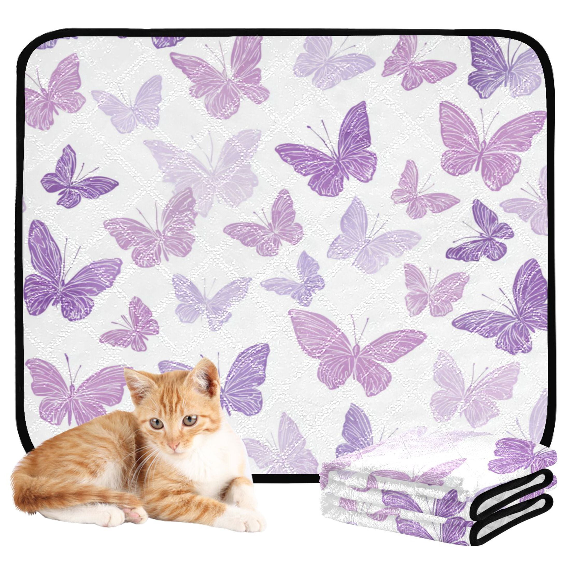 Qxltty Purple Butterfly Cat litter Pads Pet Set of 3 Diaper Mats Center Anti-leakage Layer Absorbent Soft and Comfortable