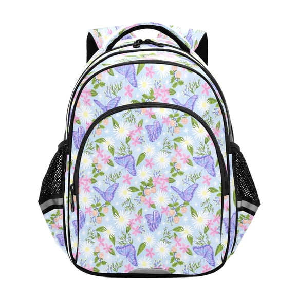 Qxltty Purple Butterfly Daisy Backpack Lightweight Multi Pocket Daypack Reflective Bookbag with Adjustable Straps