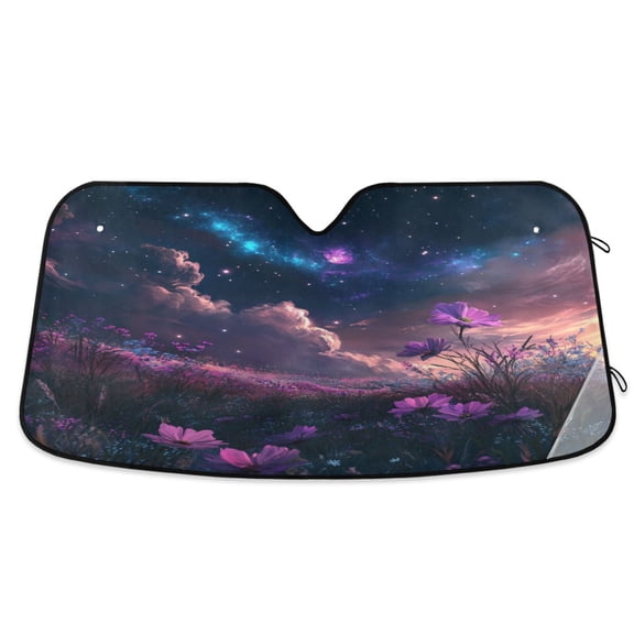 Qxltty Purple Flower Sea Car Windshield Sunshades Foldable UV Rays Sun Visor Protector Keep Your Vehicle Cool 53×23.5in