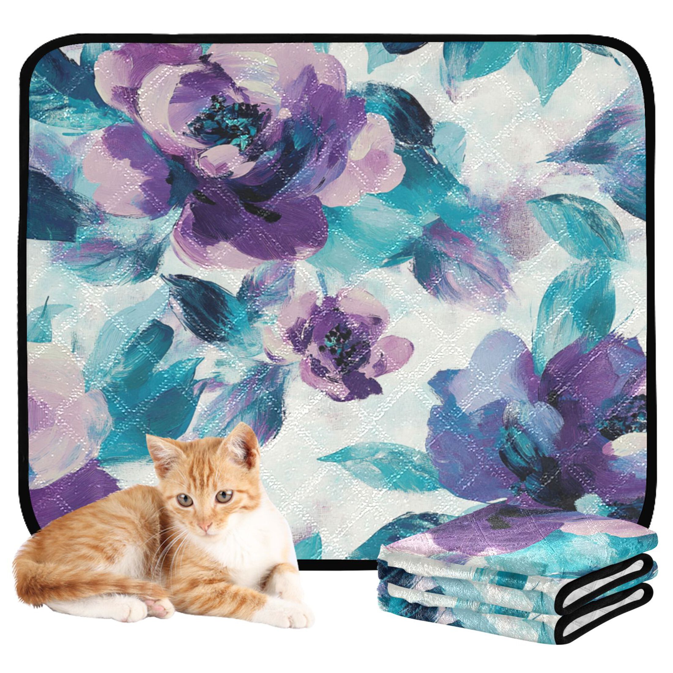 Qxltty Purple Green Flora Cat litter Pads Pet Set of 3 Diaper Mats Center Anti-leakage Layer Absorbent Soft and Comfortable