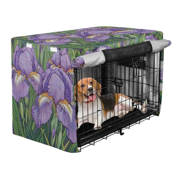 Qxltty Purple Iris Crate Cover Durable Oxford Cloth Pet Kennel Sunshade Universal Fit for 35in Wire Cage