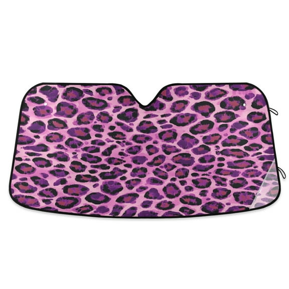Qxltty Purple Leopard Print Car Windshield Sunshades Foldable UV Rays Sun Visor Protector Keep Your Vehicle Cool 53×23.5in