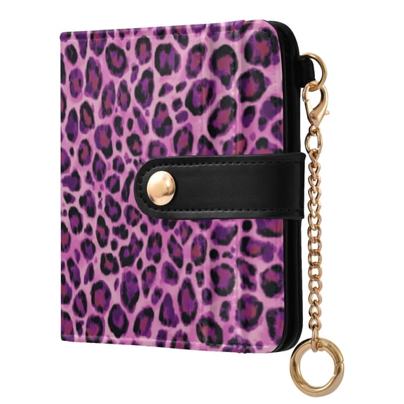 Qxltty Purple Leopard Print Ladies Wallet Rfid Slim Thin Compact Credit Card Women Wallet Zipper Coin Pocket and ID Window for Female Gifts