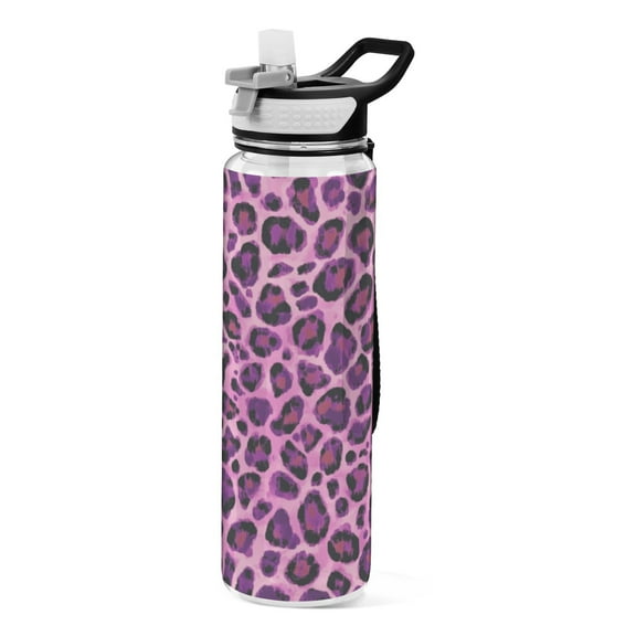 Qxltty Purple Leopard Print Water Bottle 32 oz with Straw BPA Free Reusable Fitness Sport Bottle Perfect for Travel School Outdoors and Gym