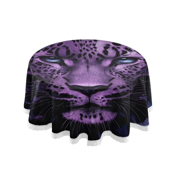 Qxltty Purple Leopard Round Tablecloth 60 Inch Dia Washable Table Cover with Dust-Proof Wrinkle Resistant for Restaurant Picnic Indoor and Outdoor Dining