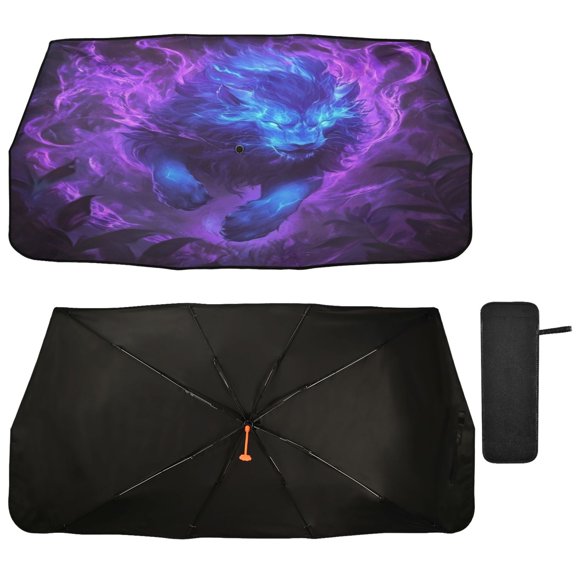 Qxltty Purple Light Blue Lion Car Windshield Sunshade Umbrella Quality Black Rubberized Fabric Can Effectively Block UV Rays Heat