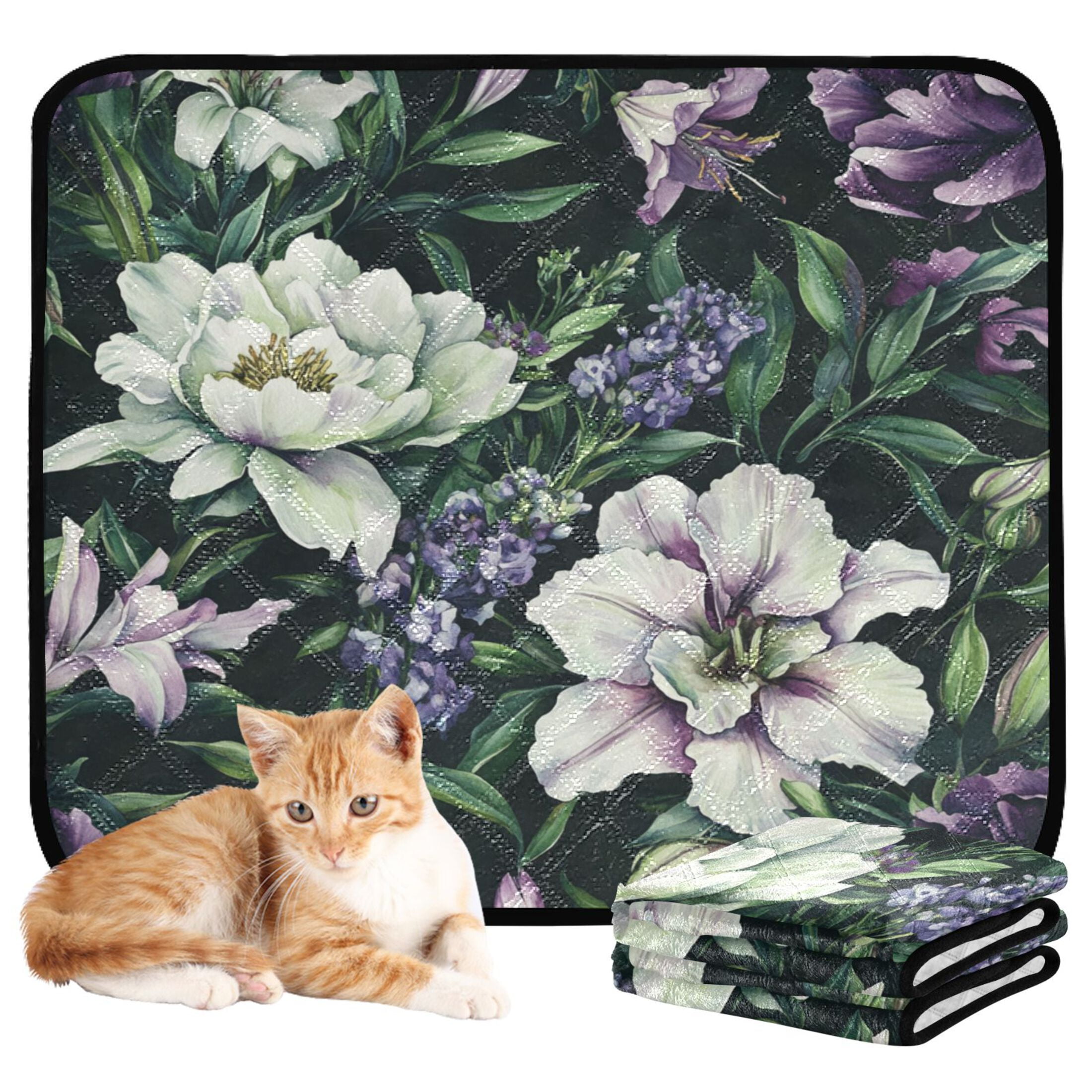Qxltty Purple Lily Cat litter Pads Pet Set of 3 Diaper Mats Center Anti-leakage Layer Absorbent Soft and Comfortable