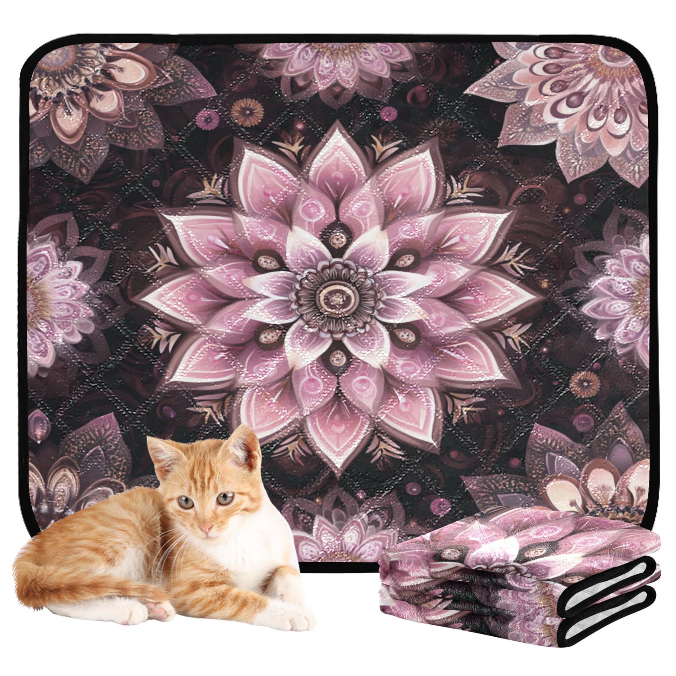 Qxltty Purple Mandala Flowers Cat litter Pads Pet Set of 3 Diaper Mats Center Anti-leakage Layer Absorbent Soft and Comfortable