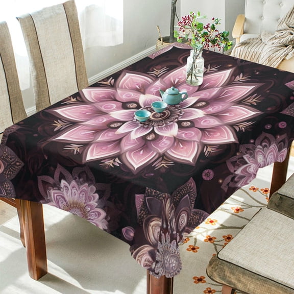 Qxltty Purple Mandala Flowers Square Tablecloth 54×54in Thick Wrinkle Resistant Heat Proof Durable Table Cover for Dining Table