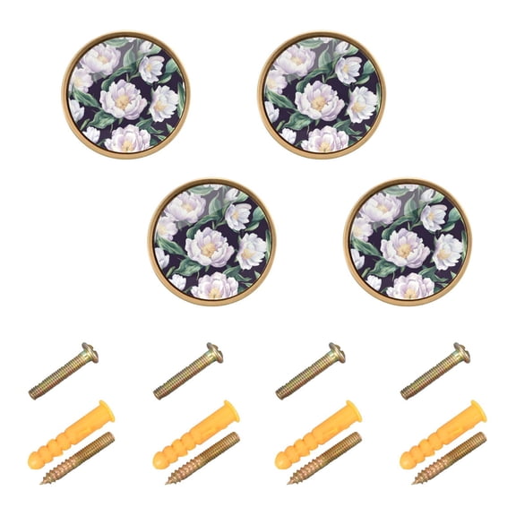 Qxltty Purple Peony Cabinet Knobs Kitchen Drawer Knobs Round Door Pulls Dressing Table Wardrobe Closet Knob Handles Decorative Set of 4