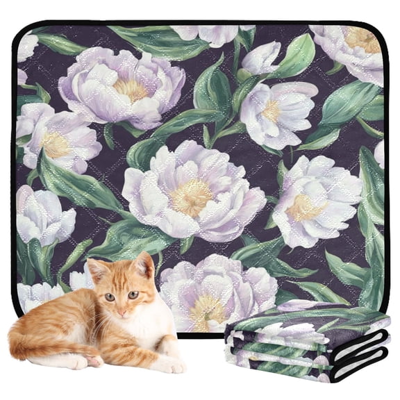 Qxltty Purple Peony Cat litter Pads Pet Set of 3 Diaper Mats Center Anti-leakage Layer Absorbent Soft and Comfortable
