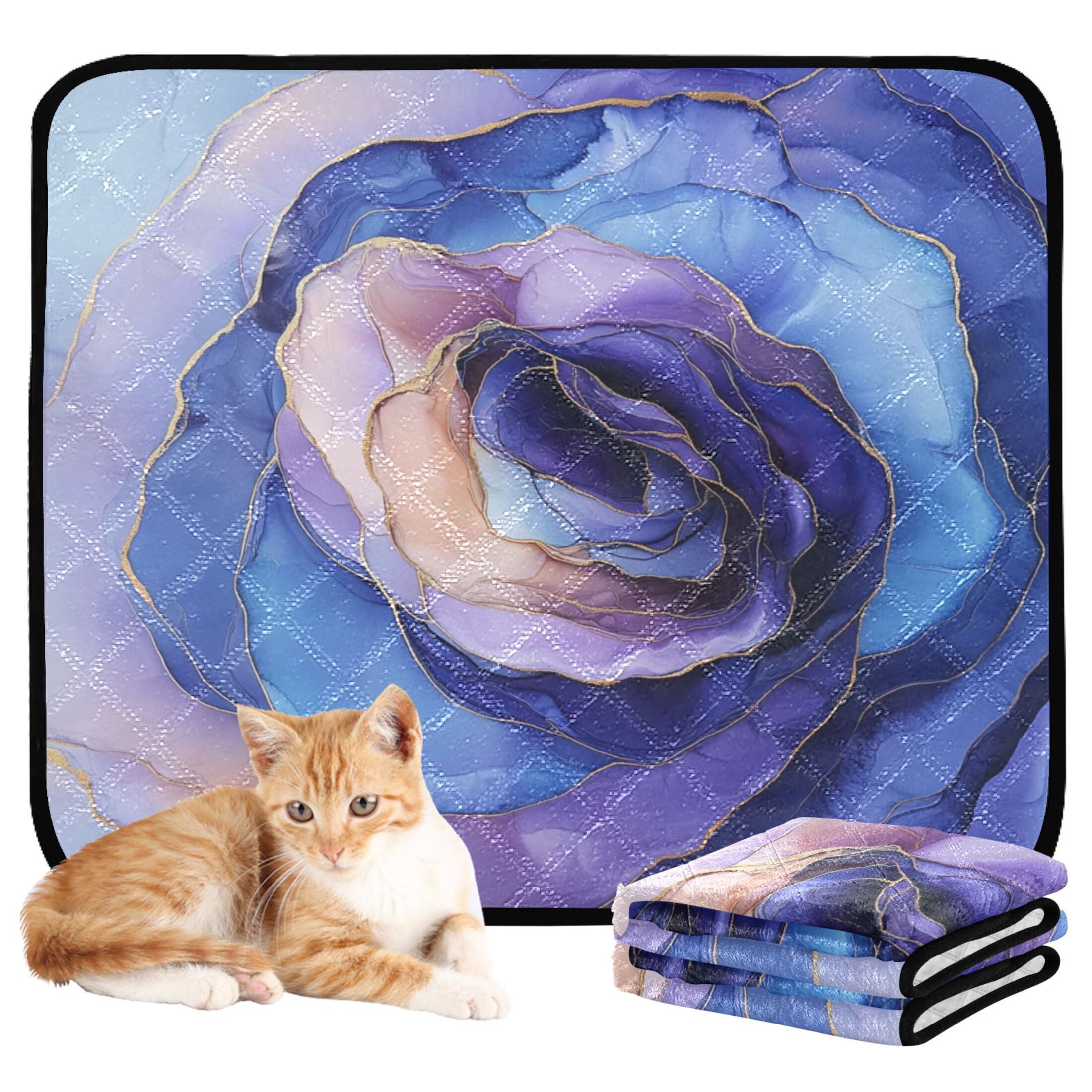 Qxltty Purple Petal Ripple Cat litter Pads Pet Set of 3 Diaper Mats Center Anti-leakage Layer Absorbent Soft and Comfortable