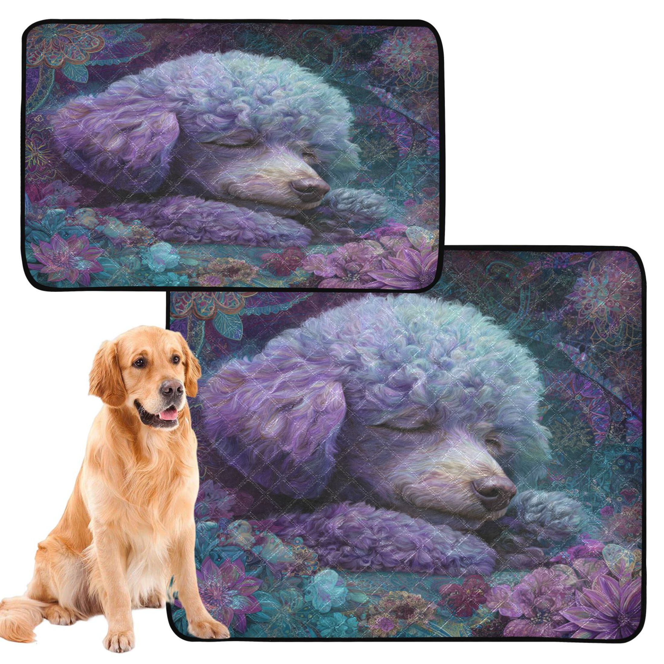 Qxltty Purple Poodle Cat litter Pads Pet Set of 2 Diaper Mats Center Anti-leakage Layer Absorbent Soft and Comfortable