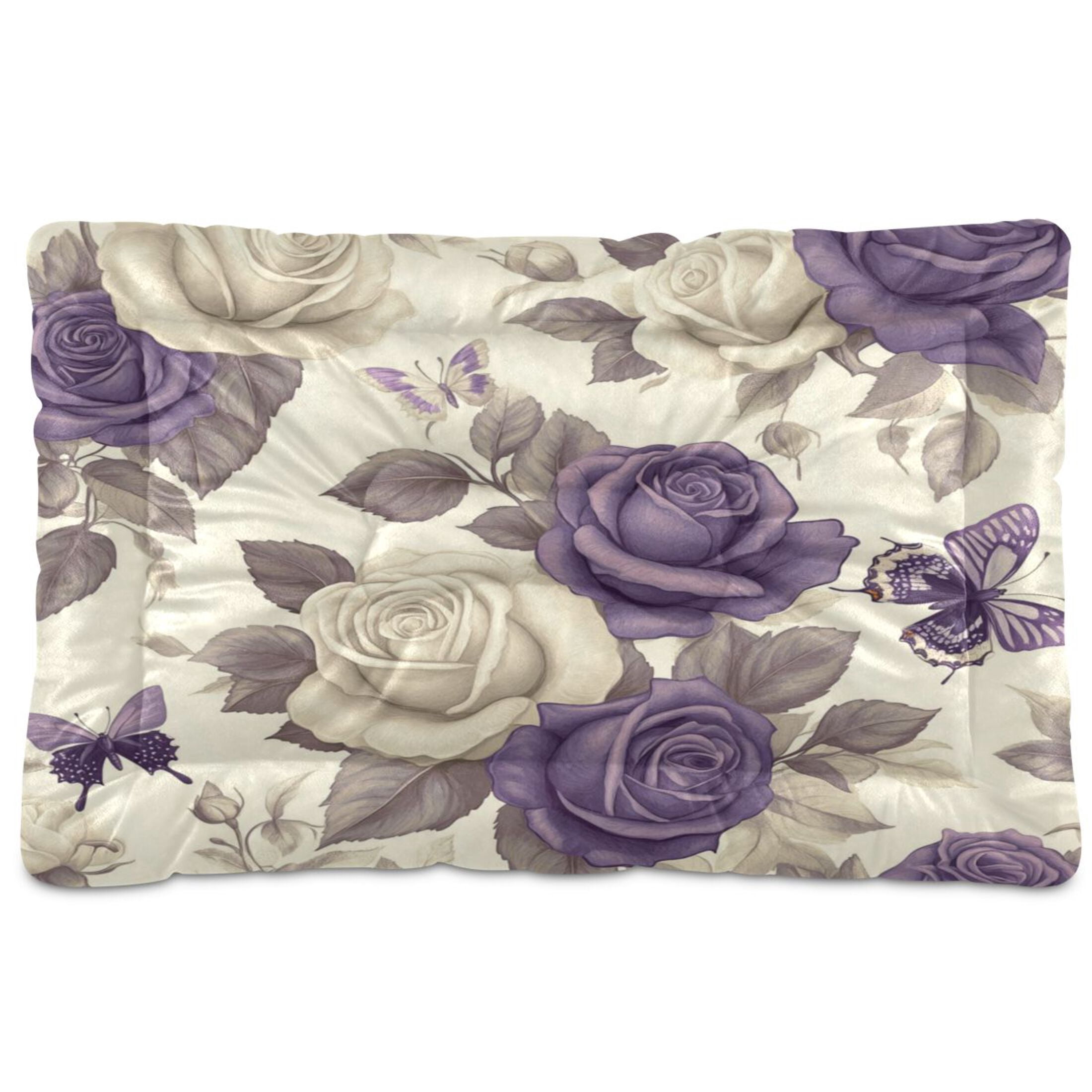 Qxltty Purple White Flowers Pattern Ped Pad Wear-resistant and Hard to Bite Through Sleeping Pad for Small Medium Large Dogs Winter Pet Bed 36×24in