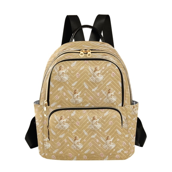 Qxltty Quilted Backpack for Women, Angel Roses Travel Daypack with Front Pocket for Casual Daily Use