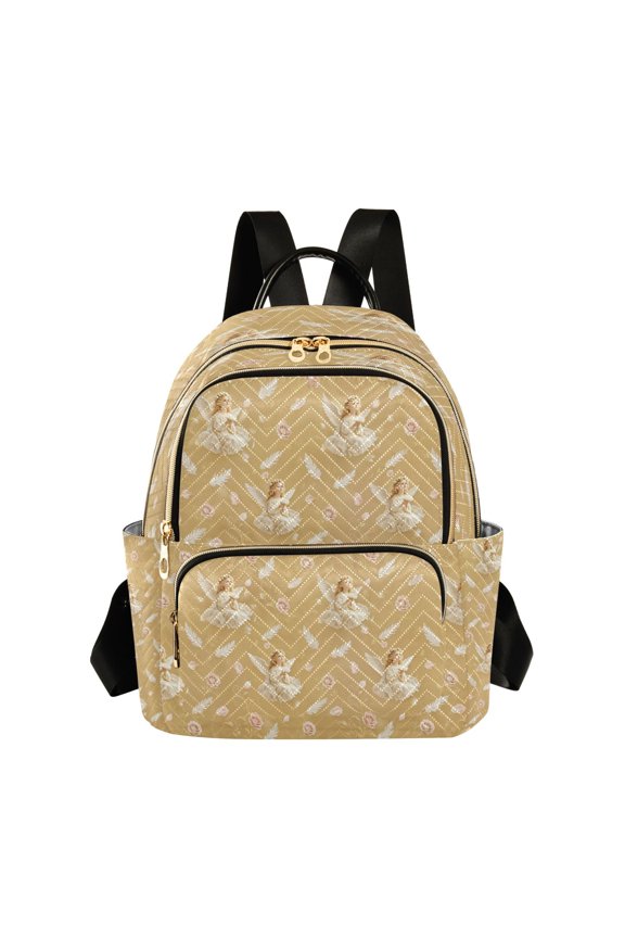Quilted Backpack for Women, Angel Roses Travel Daypack with Front Pocket for Casual Daily Use
