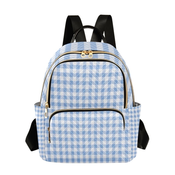 Qxltty Quilted Backpack for Women, Blue Checkered Travel Daypack with Front Pocket for Casual Daily Use