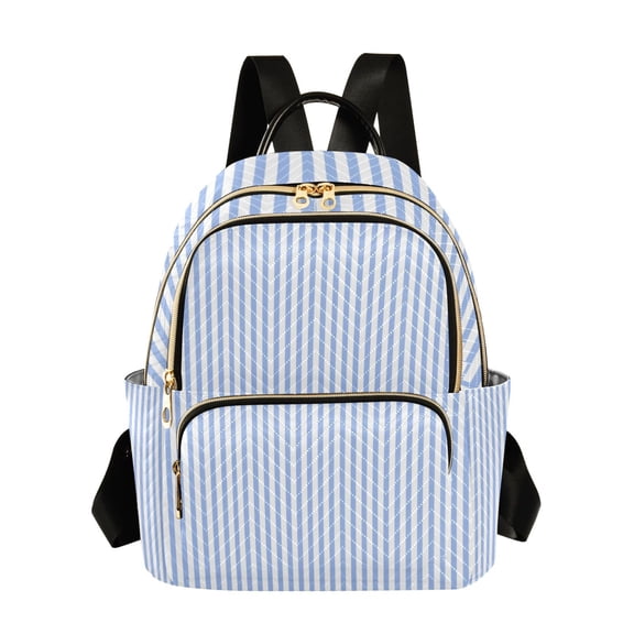 Qxltty Quilted Backpack for Women, Blue White Stripe Travel Daypack with Front Pocket for Casual Daily Use