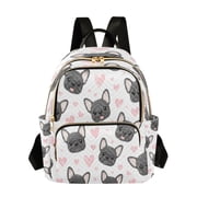 Qxltty Quilted Backpack for Women, Bulldog Hearts Travel Daypack with Front Pocket for Casual Daily Use