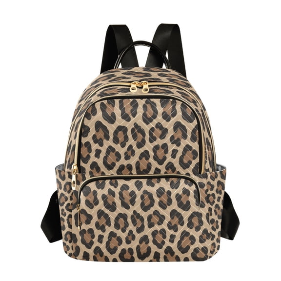 Qxltty Quilted Backpack for Women, Classic Leopard Print Travel Daypack with Front Pocket for Casual Daily Use