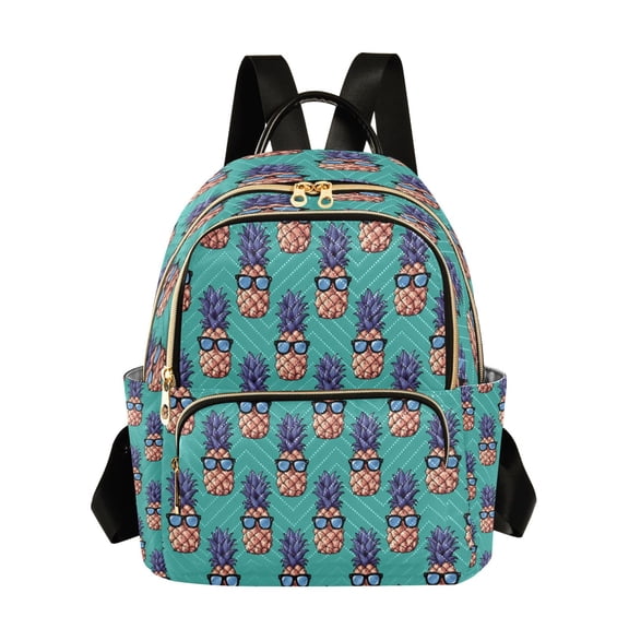 Qxltty Quilted Backpack for Women, Cool Sunglass Pineapple Travel Daypack with Front Pocket for Casual Daily Use