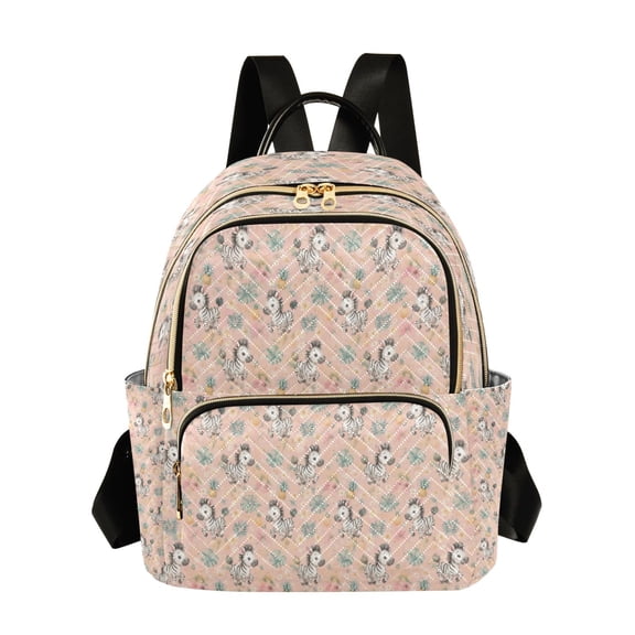 Qxltty Quilted Backpack for Women, Cute Zebras Travel Daypack with Front Pocket for Casual Daily Use