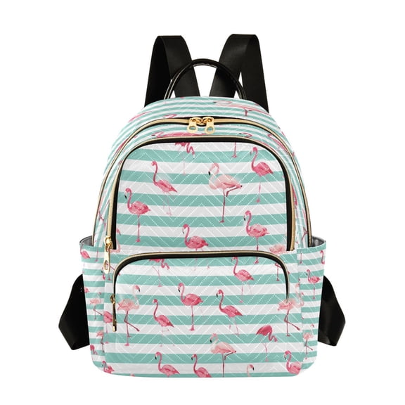 Qxltty Quilted Backpack for Women, Flamingo Stripes Travel Daypack with Front Pocket for Casual Daily Use