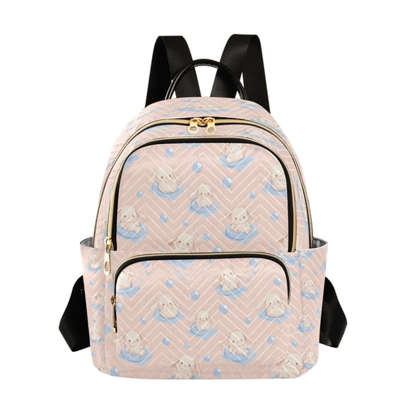 Qxltty Quilted Backpack for Women, Floppy Bunnies Travel Daypack with Front Pocket for Casual Daily Use