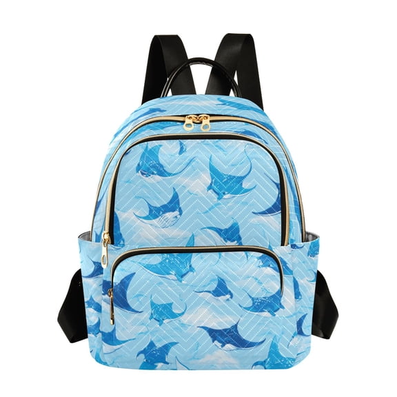 Qxltty Quilted Backpack for Women, Manta Rays Travel Daypack with Front Pocket for Casual Daily Use
